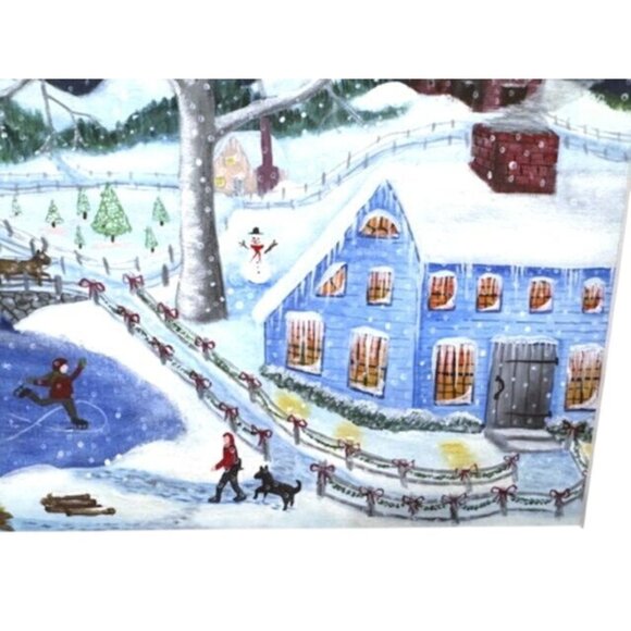 EUC Framed Winter Wonderland Ice Skating Scene Print w/Rustic Brown Ornate Frame - Picture 5 of 9